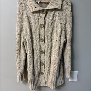 Free People Beige Cable Knit Cardigan